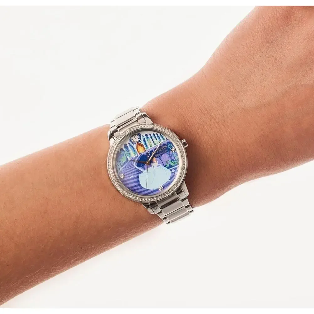 Citizen Disney Cinderella Eco-Drive Watch FE7041-51W Crystal Pin Box Set NWT